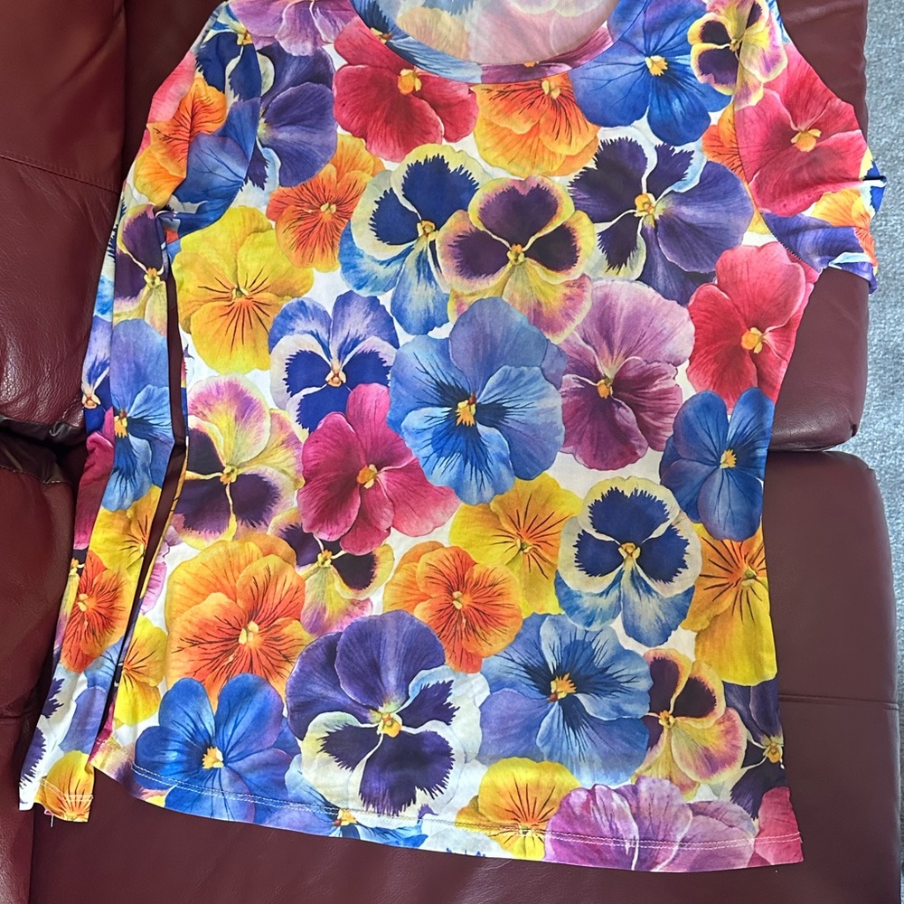 Floral Mesh Print Women's Top - Multicolor